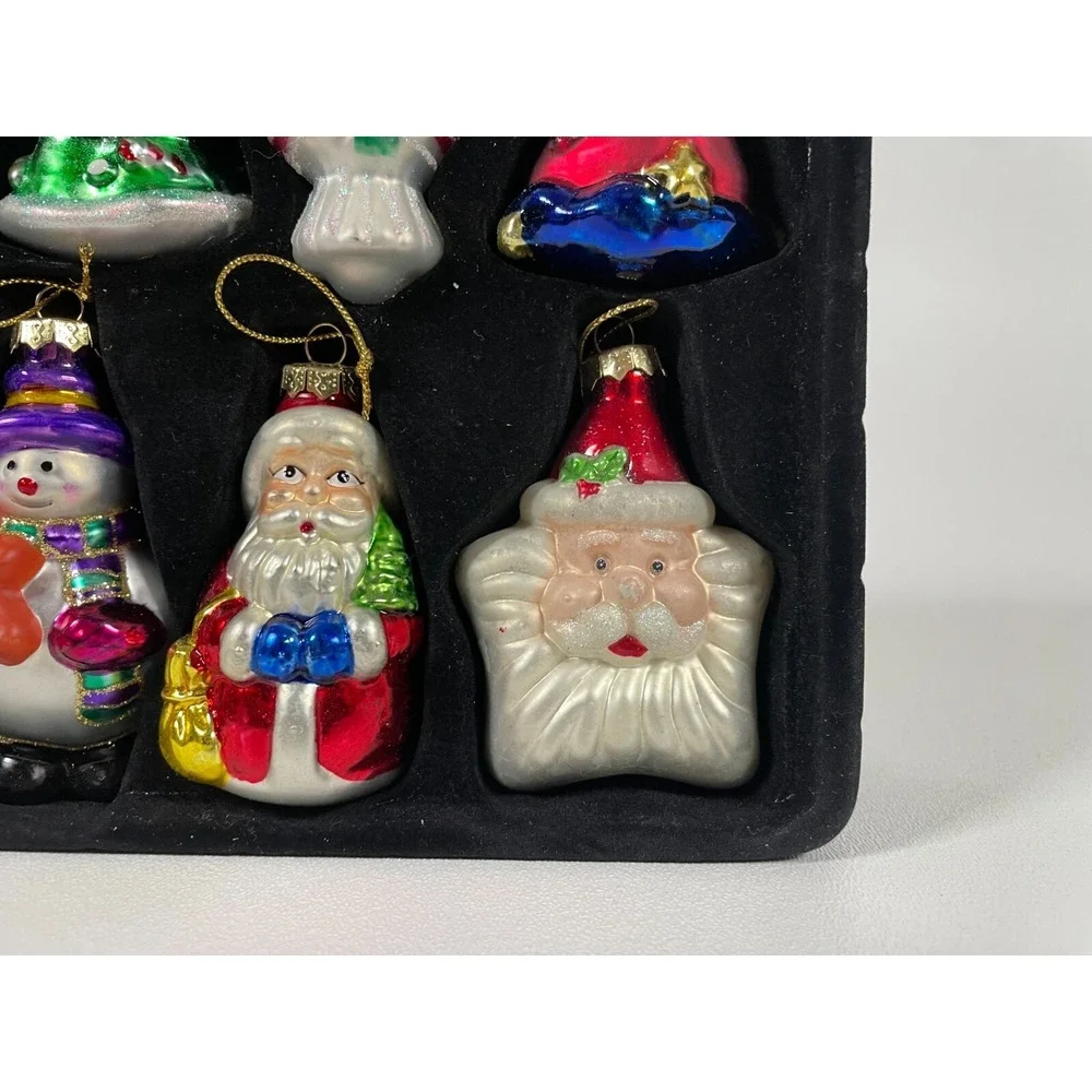 Set of 8 Mikasa Vintage Glass Christmas Ornaments - Santa, Snowmen, Angel & More